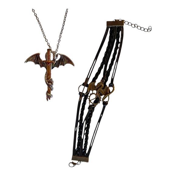 Dragon Jewelry Set – Fantasy Necklace & Bracelet, Gothic Medieval Accessories - Picture 1 of 9